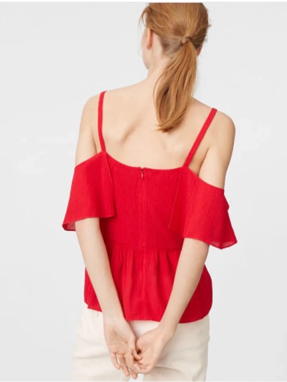Club Monaco Red Ruffle Cold-Shoulder Top - Picture 2 of 5